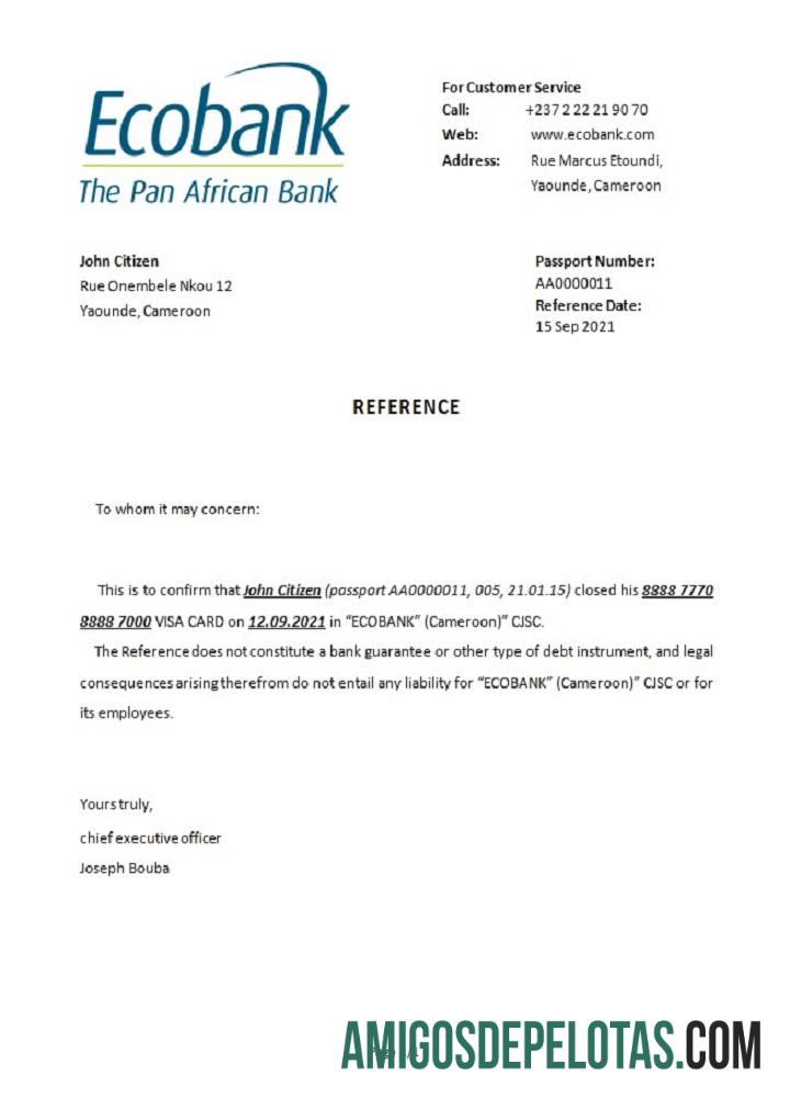 Referência de encerramento do Ecobank dos Camarões modelo